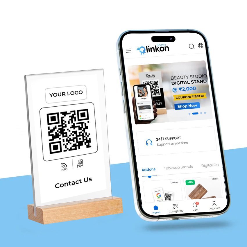 Business Website Wooden Base QR Stand 4x6, 4x8