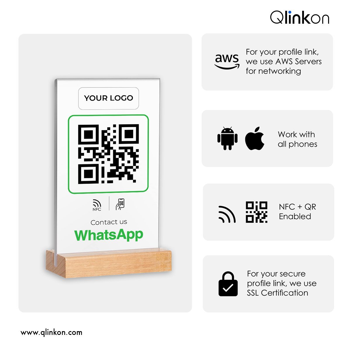 WhatsApp Wooden Base QR Stand 4x6, 4x8