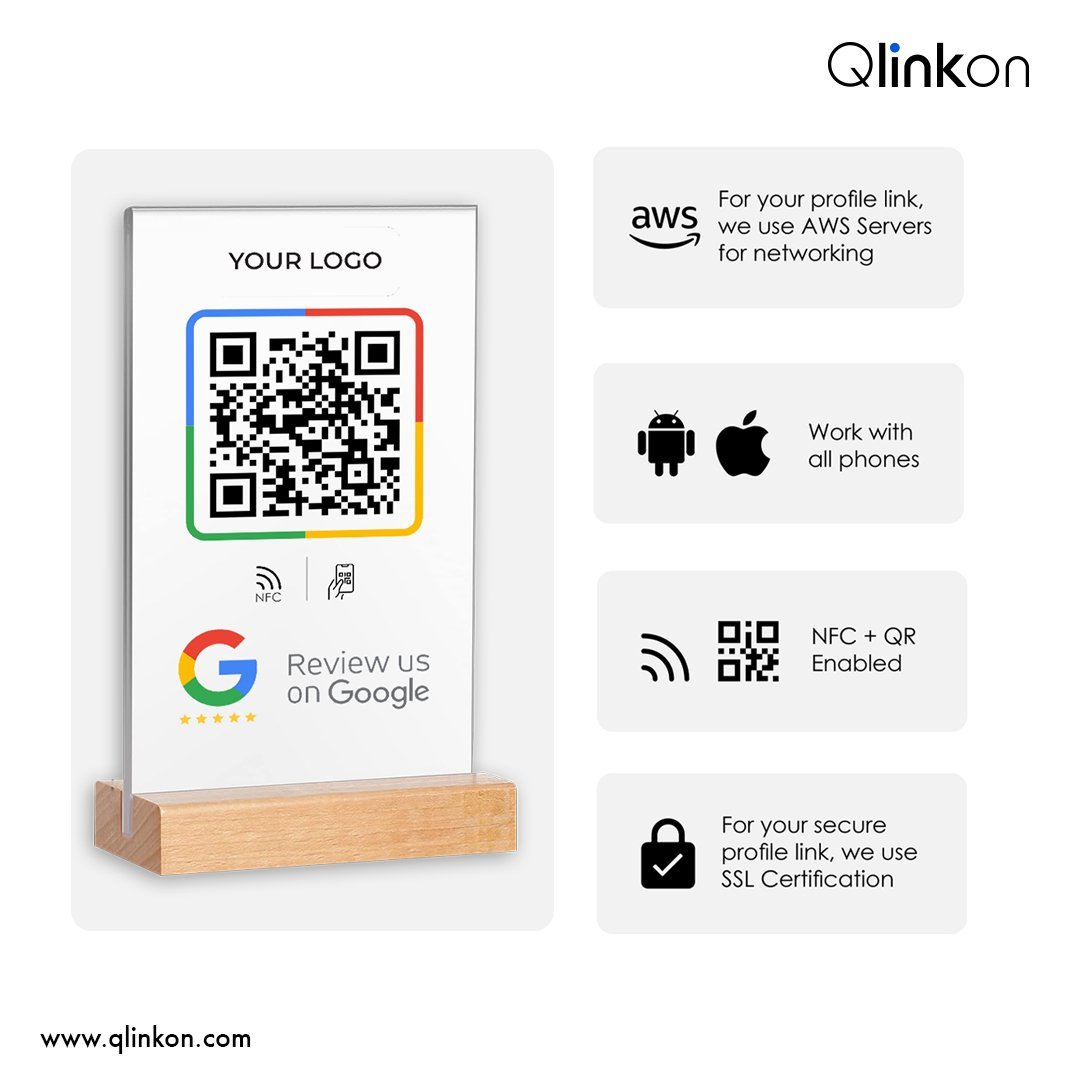 Google Review Wooden Base QR Stand 4x6, 4x8